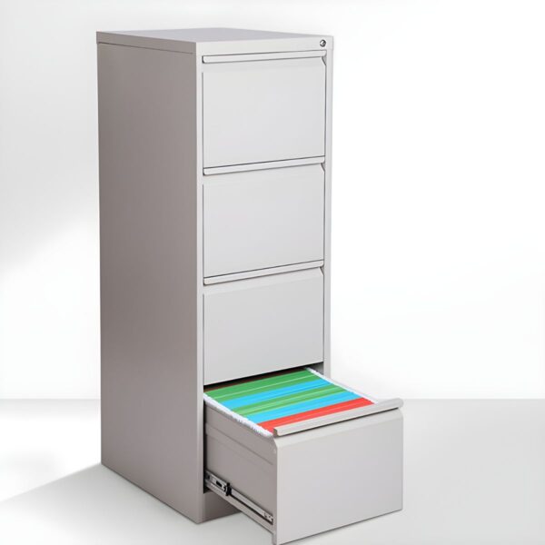 4-Drawer Contemporary Metal File Cabinet with sleek modern design and lockable storage for secure document organization.