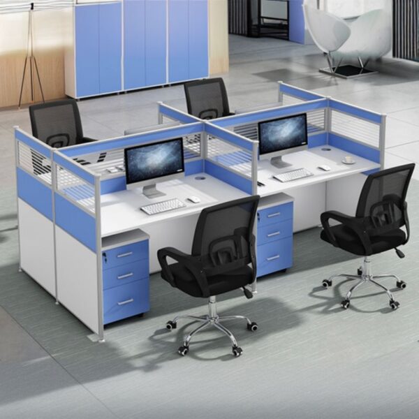 4-Seater Modern Modular Workstation with flexible design, ample workspace, and durable materials, offering a customizable and collaborative solution for office spaces.