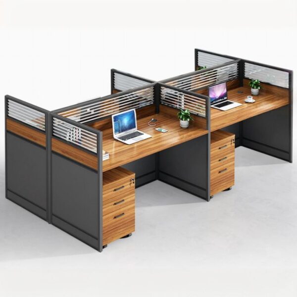 Modern 4-Seater Office Cubicle Workstation with privacy partitions and a sleek, contemporary design for efficient team workspaces.