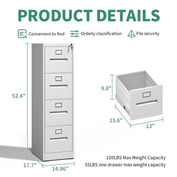 4-Drawer Steel File Storage Cabinet with durable steel construction and smooth-gliding drawers, perfect for organizing documents in a home or office.