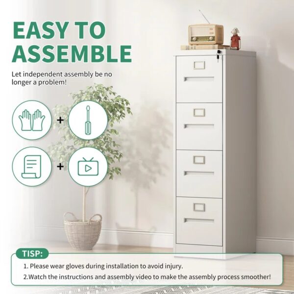 4-Drawer Steel File Storage Cabinet with durable steel construction and smooth-gliding drawers, perfect for organizing documents in a home or office.