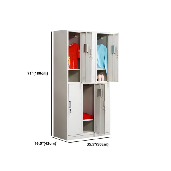 "6-locker steel office cabinet with individual locks for secure storage of office supplies, documents, and personal items."