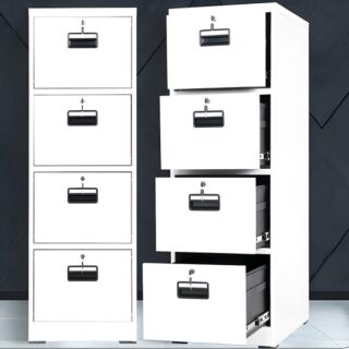 4-Drawer Steel Filing Cabinet with durable metal construction, providing organized storage for office documents and supplies, ideal for home and corporate offices.