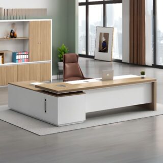 160cm L-shape Executive Office Desk with lockable drawers and cable management, made from high-quality wood and metal.