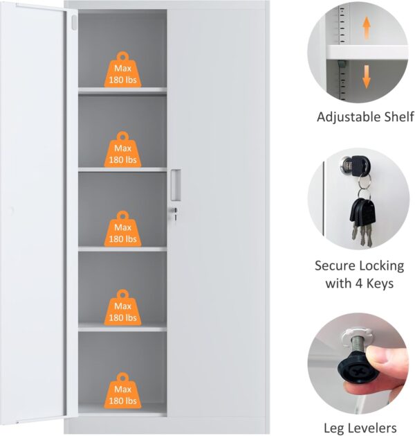 2-Door Lockable Metal Office Cabinet with adjustable shelves, providing secure storage for documents, office supplies, and personal items.