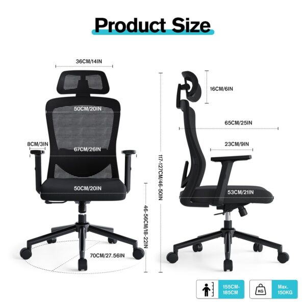 High Back Ergonomic Office Chair with adjustable height, tilt, and armrests for optimal support and comfort.