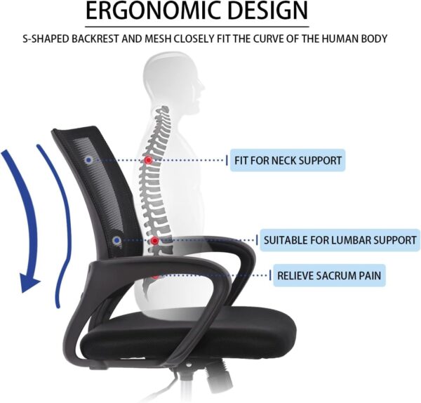 Mesh Swivel Clerical Office Chair with breathable backrest, adjustable height, and padded seat for comfort and support in an office environment.