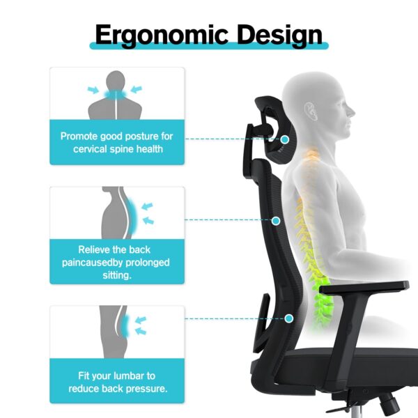 High Back Ergonomic Office Chair with adjustable height, tilt, and armrests for optimal support and comfort.