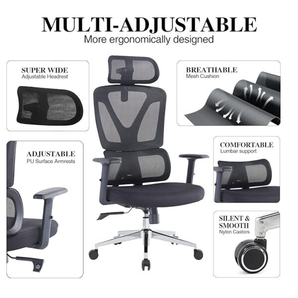 Orthopedic High Back Office Chair with adjustable height, tilt, and armrests, designed to provide full spinal support and comfort for long hours of work.