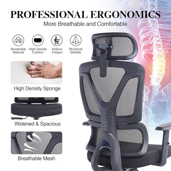 Orthopedic High Back Office Chair with adjustable height, tilt, and armrests, designed to provide full spinal support and comfort for long hours of work.