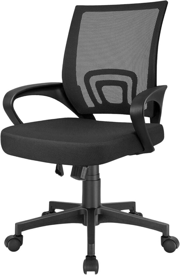 Mid Back Clerical Task Office Chair with ergonomic design, adjustable height, and padded seat for comfort in an office environment.