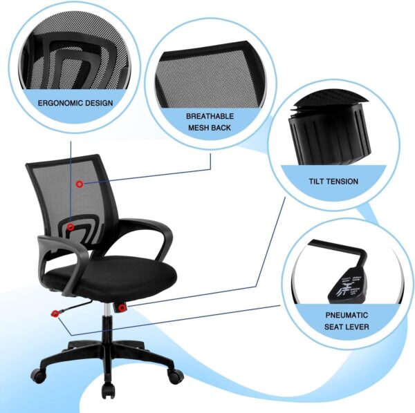 Mesh Swivel Clerical Office Chair with breathable backrest, adjustable height, and padded seat for comfort and support in an office environment.