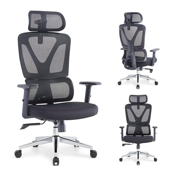 Orthopedic High Back Office Chair with adjustable height, tilt, and armrests, designed to provide full spinal support and comfort for long hours of work.