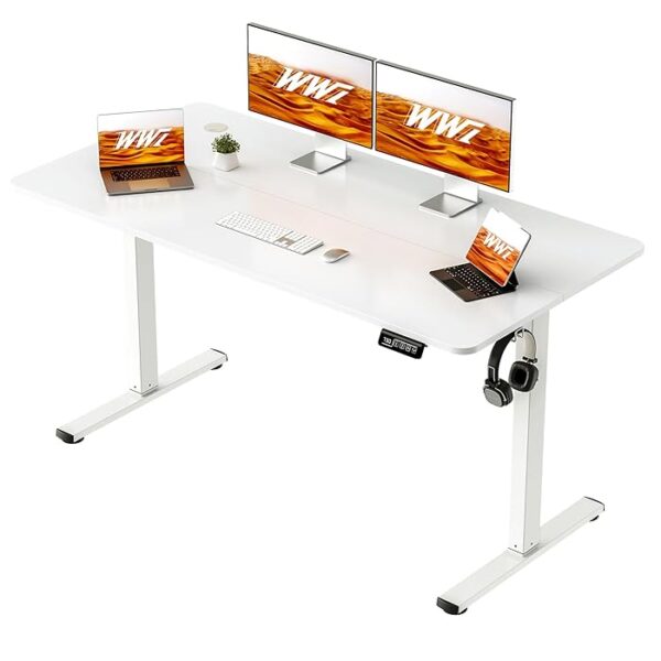 140cm Modern Electric Gaming Office Desk with an adjustable electric lift mechanism, spacious surface for gaming setup, and sleek modern design.