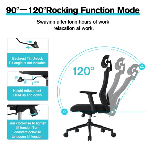 High Back Ergonomic Office Chair with adjustable height, tilt, and armrests for optimal support and comfort.