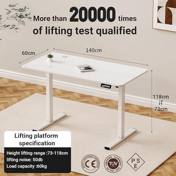 140cm Modern Electric Gaming Office Desk with an adjustable electric lift mechanism, spacious surface for gaming setup, and sleek modern design.