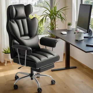 Executive Leather Office Chair with high-back design, adjustable height, armrests, and smooth-rolling casters for superior comfort and support in professional settings.