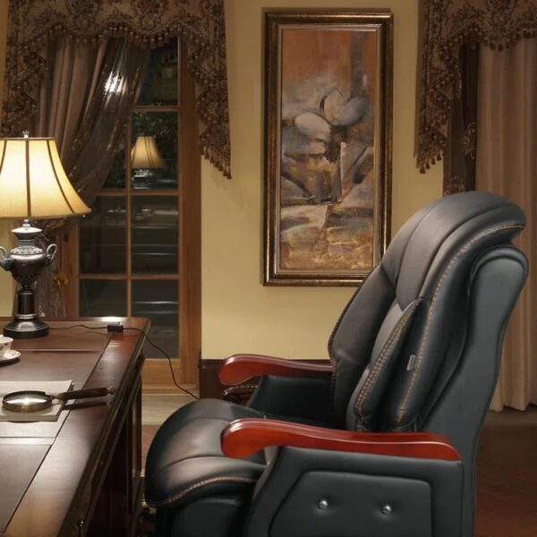 Ergonomic PU Leather Executive Chair with adjustable height, tilt, armrests, and lumbar support for maximum comfort and support during work.