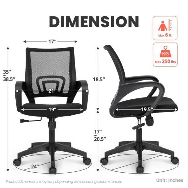 Mesh Swivel Clerical Office Study Chair with adjustable height, ergonomic design, and breathable mesh back for comfort and ease of movement in office or study spaces.