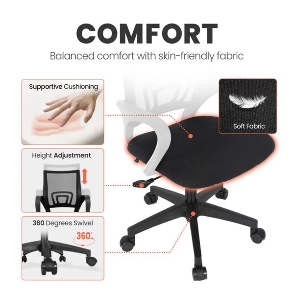 Mesh Swivel Clerical Office Study Chair with adjustable height, ergonomic design, and breathable mesh back for comfort and ease of movement in office or study spaces.