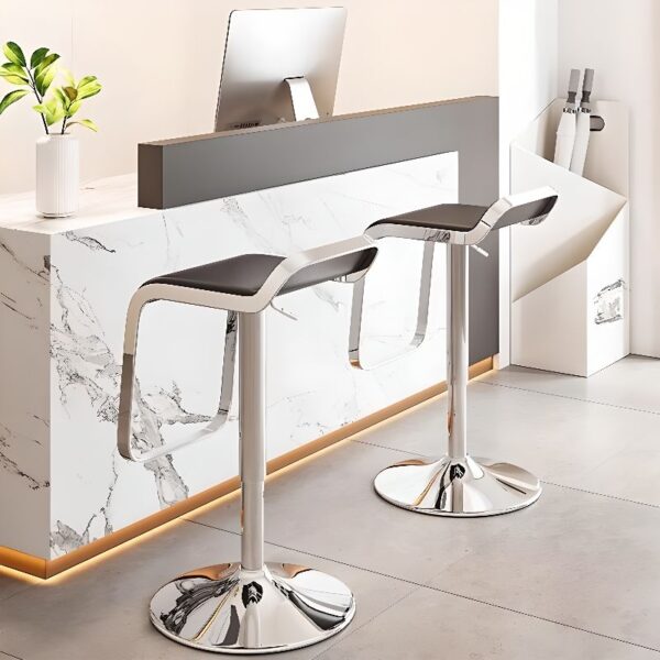 Casual metallic rectangular bar stool with a cushioned seat and sleek frame, perfect for modern kitchens or home bars.