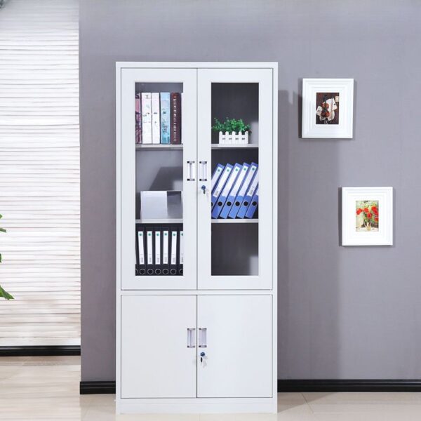 Metallic 2-Door File Storage Cabinet with adjustable shelves, sturdy metal construction, and a sleek design for organized office storage.