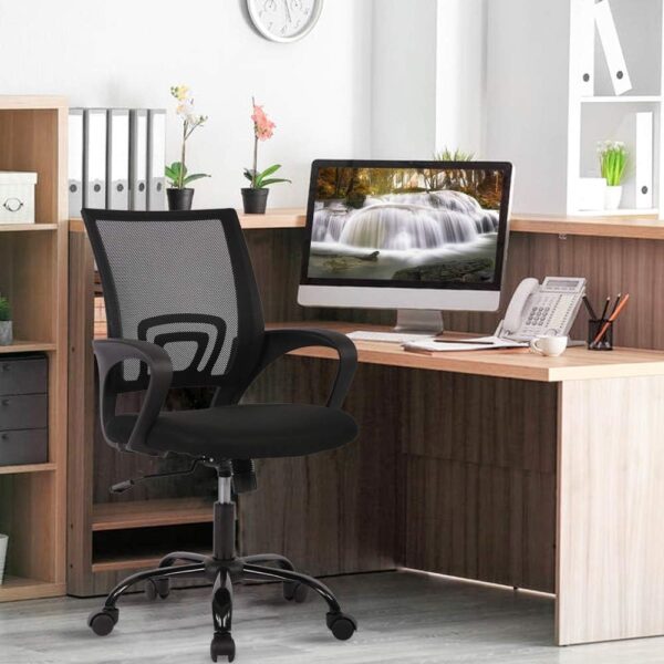 Mesh Swivel Clerical Office Chair with breathable backrest, adjustable height, and padded seat for comfort and support in an office environment.