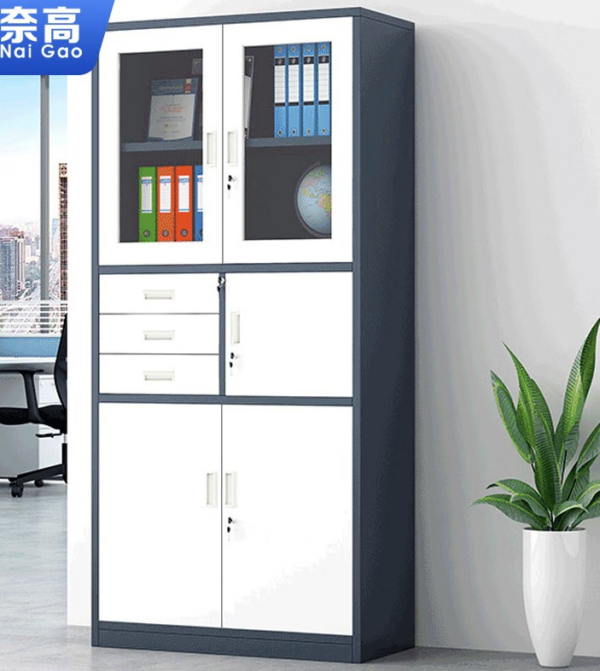 2-Door Storage Office Cabinet with Safe, featuring ample storage space and a secure locking mechanism for valuables.