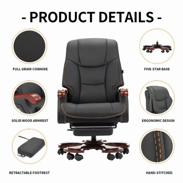 Ergonomic PU Leather Executive Chair with adjustable height, tilt, armrests, and lumbar support for maximum comfort and support during work.