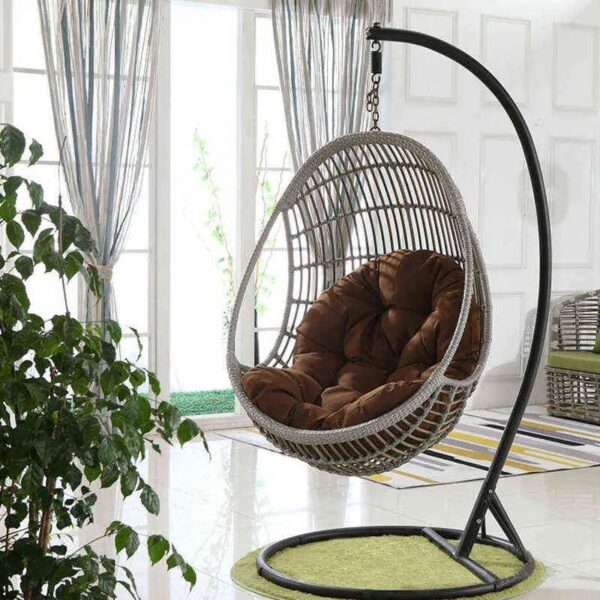 Modern Swing Hanging Basket Chair with a durable frame, comfortable contoured seat, and sleek design, perfect for relaxing indoors or outdoors.