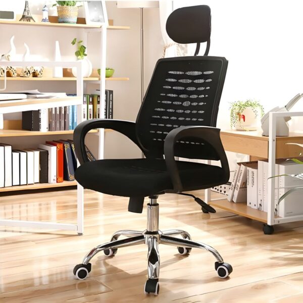 Mesh Ergonomic Headrest Office Chair with adjustable headrest, seat height, and armrests for optimal comfort and support.