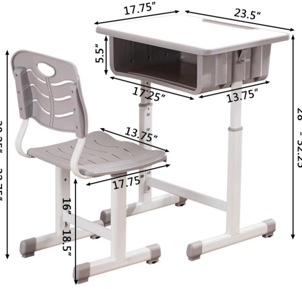 Adjustable Plastic Kid's Desk and Chair Set with a height-adjustable desk and chair, designed for ergonomic comfort and durability.