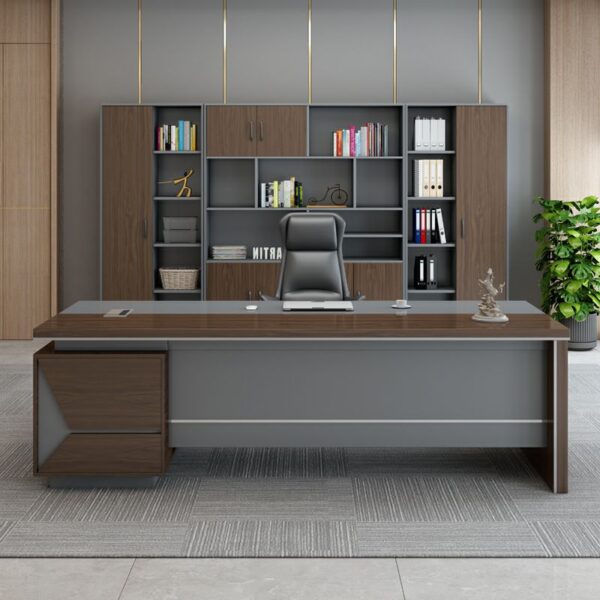 180cm L-Shape Pedestal Executive Desk with ample workspace and side storage drawers, featuring a modern brown finish.