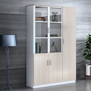 3-Door Wooden Office Executive Cabinet with adjustable shelves and a sleek wooden finish, designed for efficient storage and organization in professional workspaces.