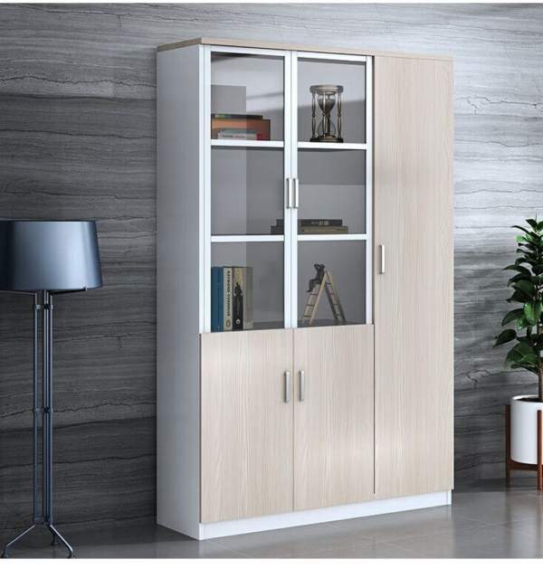 3-Door Wooden Office Executive Cabinet with adjustable shelves and a sleek wooden finish, designed for efficient storage and organization in professional workspaces.