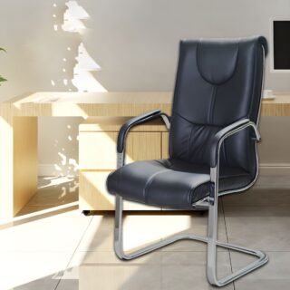 "Office Ergonomic Leather Chair with high back, adjustable height, and fixed armrests for enhanced comfort and support."