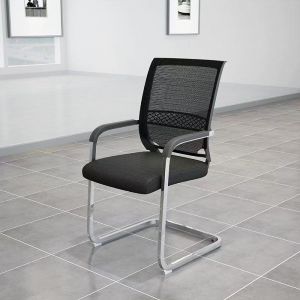 Office Waiting Mesh Guest Chair with breathable mesh back and padded seat, ideal for office lobbies and waiting areas.