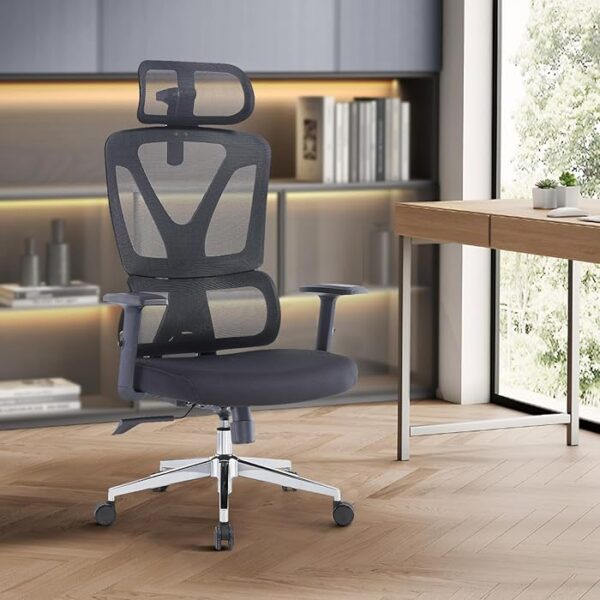 Orthopedic High Back Office Chair with adjustable height, tilt, and armrests, designed to provide full spinal support and comfort for long hours of work.