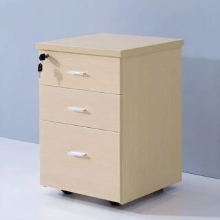 3-Drawer Wooden Pedestal Office Cabinet with a natural wood finish and smooth drawers for easy storage.