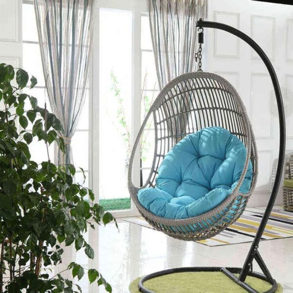 Modern Swing Hanging Basket Chair with a durable frame, comfortable contoured seat, and sleek design, perfect for relaxing indoors or outdoors.