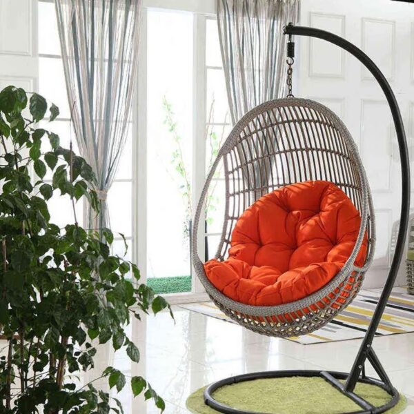 Modern Swing Hanging Basket Chair with a durable frame, comfortable contoured seat, and sleek design, perfect for relaxing indoors or outdoors.