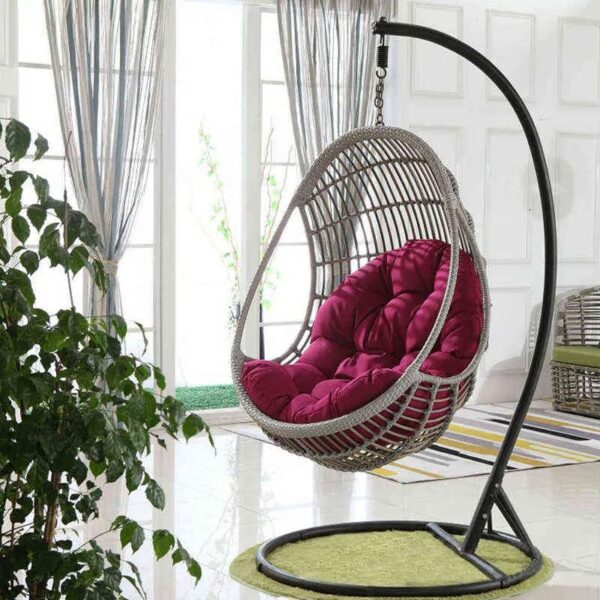 Modern Swing Hanging Basket Chair with a durable frame, comfortable contoured seat, and sleek design, perfect for relaxing indoors or outdoors.