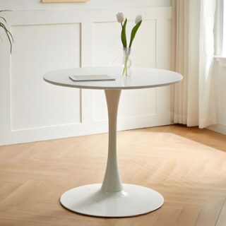 Round Manufactured Wood Dining Table with a sleek, modern design, ideal for any dining room or kitchen setting.