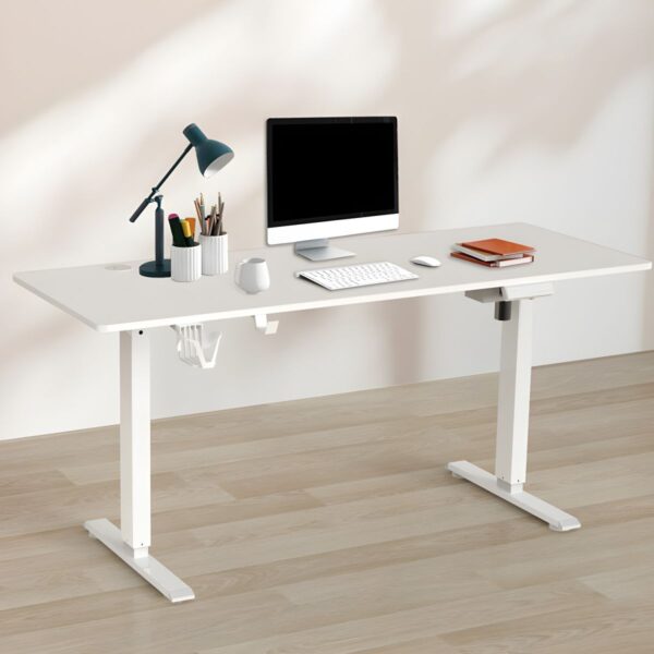 120cm Office Electric Desk with wood top, featuring height-adjustable functionality for ergonomic sitting and standing positions, perfect for home or office use.