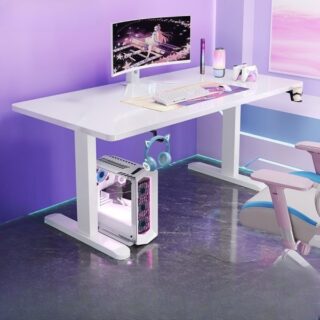 120cm T-Frame Wooden Electric Office Desk with height-adjustable feature, sleek wooden surface, and sturdy T-frame structure for ergonomic workspaces.