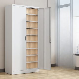 2-Door Steel Storage Lock Cabinet with adjustable shelves and secure locking doors, ideal for organizing files and personal items in office or home spaces.