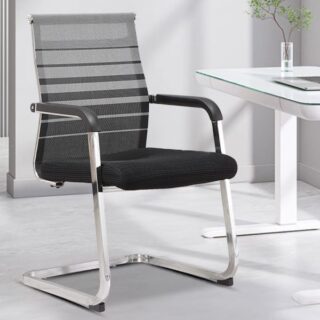 Office Conference Mesh Chair with breathable back, adjustable height, and fixed armrests for comfort and support during meetings.