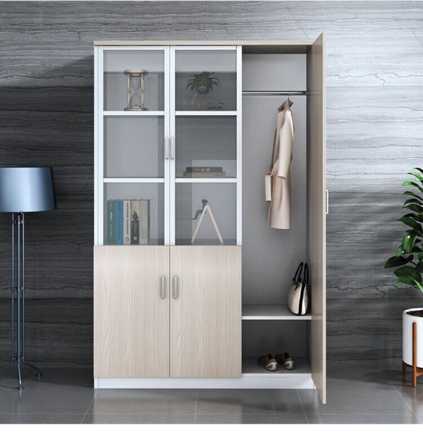 3-Door Wooden Office Executive Cabinet with adjustable shelves and a sleek wooden finish, designed for efficient storage and organization in professional workspaces.