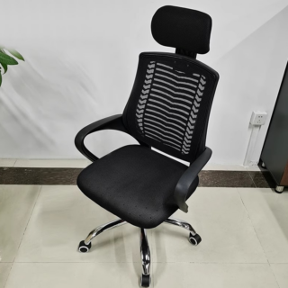 Office Mesh Headrest Chair with adjustable height, breathable mesh backrest, padded seat, and ergonomic design, offering comfort and support for extended use.