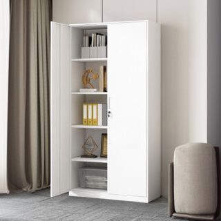 Office 2-Door Storage Cabinet with adjustable shelves and locking mechanism, made from durable steel for secure and organized storage.